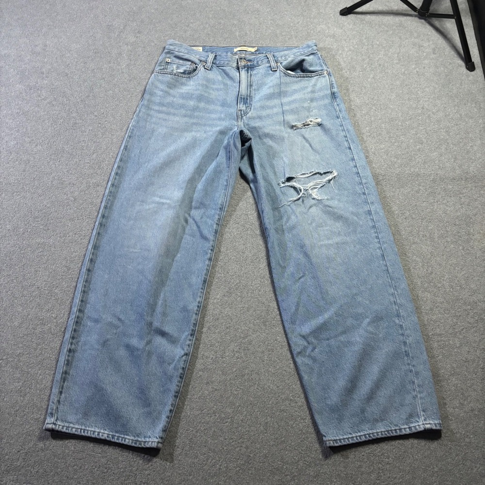 Levi's Premium Denim Baggy Dad Jeans Women 29 Blue Distressed Wide Leg 32x29